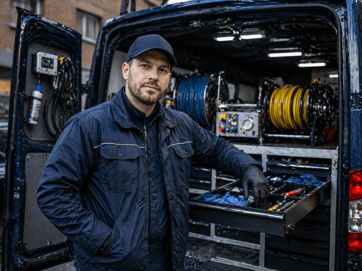 Einsatzvorbereitung mit Technik und Arbeitsausrüstung von rohrreinigung-ffm24
